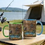 Tazza in ceramica da campo di pesca personalizzata con nome e sottobicchiere Regalo di compleanno per la festa del papà e dell'anniversario per il nonno appassionato di pesca