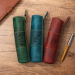 Personalised Monogram Initial Crazy Horse Leather Pen Case with Name Teacher's Day Birthday Back to School Gift for Teachers Students