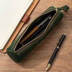 Personalised Monogram Initial Crazy Horse Leather Pen Case with Name Teacher's Day Birthday Back to School Gift for Teachers Students