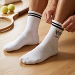 Personalised Embroidered Tennis Racket Pattern Soft Crew Sport Socks with Name Game Day Birthday Gift for Tennis Lovers Players