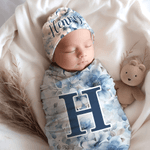 Set de pañales personalizados de algodón 100% con motivos florales en acuarela y nombre e inicial Regalo de cumpleaños para baby shower recién nacido