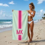 Personalised Quick Dry Sand Free Shadow Monogram Stripe Beach Towel and Bag Summer Holiday Travel Essentials Birthday Gift for Her