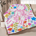 Personalized Colourful Flower Hand Soft Tassel Throw Blanket with Name Home Decor Mother's Day Birthday Gift for Mom Grandma