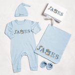 Personalized Classic Winnie the Pooh 100% Cotton Baby Romper Booties Hat Blanket Set with Gift Box and Name Coming Home Baby Shower Gift for Newborn