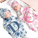 Set de pañales personalizados de algodón 100% con motivos florales en acuarela y nombre e inicial Regalo de cumpleaños para baby shower recién nacido