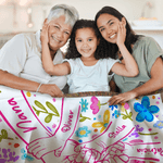 Personalized Colourful Flower Hand Soft Tassel Throw Blanket with Name Home Decor Mother's Day Birthday Gift for Mom Grandma