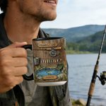 Tazza in ceramica da campo di pesca personalizzata con nome e sottobicchiere Regalo di compleanno per la festa del papà e dell'anniversario per il nonno appassionato di pesca