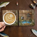 Tazza in ceramica da campo di pesca personalizzata con nome e sottobicchiere Regalo di compleanno per la festa del papà e dell'anniversario per il nonno appassionato di pesca
