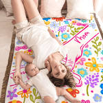 Personalized Colourful Flower Hand Soft Tassel Throw Blanket with Name Home Decor Mother's Day Birthday Gift for Mom Grandma