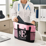Sac fourre-tout de grande capacité avec nom et doublure imperméable Personnalisé Cartoon Medical Character Initial Nurse Day Birthday Gift for Doctor Nurse