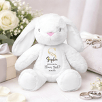 Personalized Flower Golden Initial Soft Bunny Plush Stuffed Toy with Name and Date Wedding Gift for Flower Girls