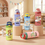 Personalized Cute Animal Initial Star Cloud 12 oz Insulated Water Bottle with Name Straw and Spill-Proof Lid Birthday Gift for Kids