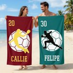Toalla de playa personalizada de secado rápido con silueta de jugador de pelota de mano nombre y número regalo de vacaciones para amantes del deporte