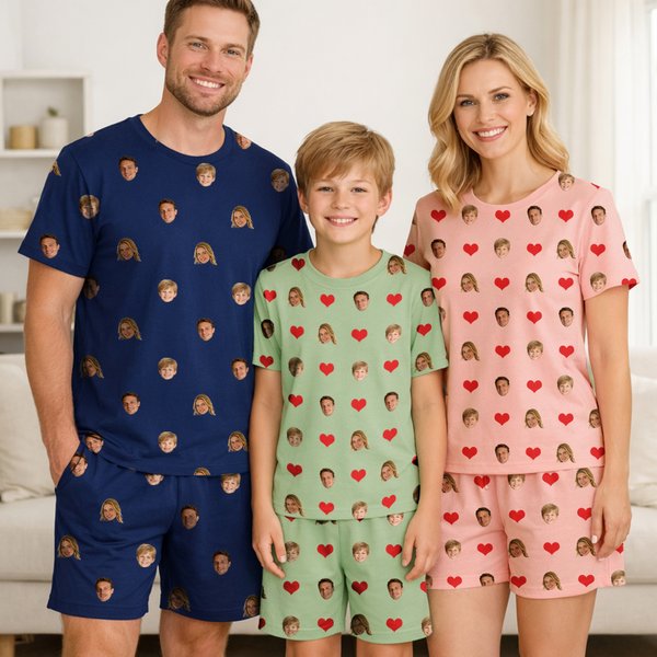 Pyjama personnalisé multicolore 1-5 photos de visage Famille Porté quotidiennement Fête des pères Fête des mères Cadeau d'anniversaire pour Homme Femme Enfant