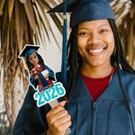 Personalised Glitter Cartoon Character Graduation Fan with Name and Year Graduation Gift for Graduates Friends