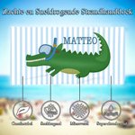 Gepersonaliseerd Gestreept Sneldrogend Extra Groot Strandlaken met Schattige Snorkelkrokodil en Naam Verjaardagscadeau voor Meisjes en Jongens