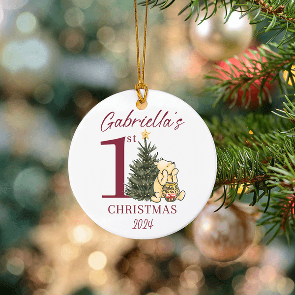 Personalized Classic Winnie the Pooh 1st Christmas Ornament with Name and Year Home Decor Baby Shower Gift for Newborns Baby