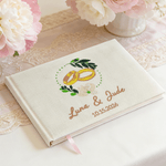 Personalized Flower Wreath Rings Embroidered Wedding Guest Book with Name and Date Wedding Anniversary Gift for Newlyweds
