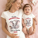 Personalised Our First Mother's Day Elephant 100% Cotton T-shirt Baby Bodysuit with Name Mother's Day Gift for Mother Baby