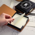 Personalized Botanical Wreath Initial PU Leather Sticky Note Holder Desk Organizer Daily Use Birthday Office Gift for Colleagues Office Workers