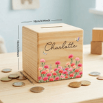 Personalized Birth Flower Wooden Piggy Bank Money Box with Name Back to School Children's Day Birthday Gift for Kids