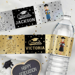 Personalized Cartoon Graduation Character Set of 20 Water Bottle Label Sticker with Name and Year Graduation Party Decor for Graduates
