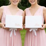 Personalisierte Multicolor Make-up Tasche Brautjungfer Geschenk-Set mit Namen Geschenk-Box und Scrunchie 5 Pcs Bachelor Party Hochzeit Brautjungfer Geschenk für Sie