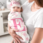 Set de pañales personalizados de algodón 100% con motivos florales en acuarela y nombre e inicial Regalo de cumpleaños para baby shower recién nacido