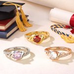 Anillo personalizado de piedra de nacimiento con nombre grabado Año y texto Cumpleaños Aniversario Graduación Regalo para graduados