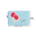 Personalized Multicolor Birth Flower Striped Makeup Bag with Name Daily Travel Essential Birthday Gift for Women