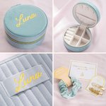 Personalisierte Multicolor Make-up Tasche Brautjungfer Geschenk-Set mit Namen Geschenk-Box und Scrunchie 5 Pcs Bachelor Party Hochzeit Brautjungfer Geschenk für Sie