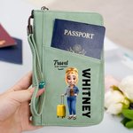 Personalized 3D Cartoon Travel Character PU Leather Passport Holder Wallet with Name and Quote Travel Essential Birthday Gift for Women Men