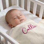 Personalised Multicolour Warm Cozy Knitted Baby Blanket with Embroidered Name Baby Shower 1st Birthday Gift for Newborn Baby