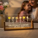 Personalised We Love You Birth Flower Rectanglar Acrylic LED Night Light with Wooden Base and 1-12 Names Mother's Day Gift for Mom Grandma