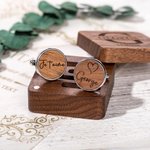 Boutons de manchette personnalisé avec design gravé de nom initiales et date - Boïte en bois à choix - Cadeau de mariage anniversaire pour les hommes
