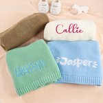 Personalised Multicolour Warm Cozy Knitted Baby Blanket with Embroidered Name Baby Shower 1st Birthday Gift for Newborn Baby
