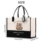 Personalized Cute Animal Design Our First Mother's Day Large Capacity Canvas Tote Bag with Name Mother's Day Birthday Gift for Moms