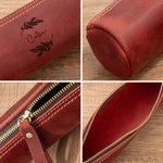 Personalised Monogram Initial Crazy Horse Leather Pen Case with Name Teacher's Day Birthday Back to School Gift for Teachers Students