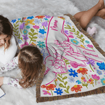 Personalized Colourful Flower Hand Soft Tassel Throw Blanket with Name Home Decor Mother's Day Birthday Gift for Mom Grandma
