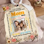 Personalised I Love You Mom Photo Floral Soft Throw Blanket Home Decor Mother's Day Gift for Mom