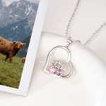Cuore personalizzato 2 Highland Cows Birthstones Collana Dainty Gioielli Compleanno Anniversario Regalo per coppie Amici Highland Cow Lovers
