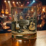 Personalized Guitar Studio Theme 10 oz Whiskey Glass with Name Birthday Gift for Music Lover