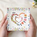 Personalised Watercolour Family Heart Birth Flower Ceramic Trinket Jewellery Dish with Names Birthday Mother's Day Gift for Women