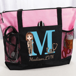 Sac fourre-tout de grande capacité avec nom et doublure imperméable Personnalisé Cartoon Medical Character Initial Nurse Day Birthday Gift for Doctor Nurse