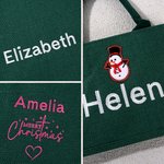 Bolsa de yute grande personalizada de Papá Noel con tema navideño y nombre bordado para uso diario Fiesta de novias Regalo de Navidad para mujer Familia Dama de honor