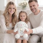 Personalized Flower Golden Initial Soft Bunny Plush Stuffed Toy with Name and Date Wedding Gift for Flower Girls