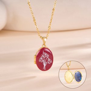 Personalised Multicolour Enamel Birth Flower Necklace with Name and Photos Birthday Anniversary Gift for Women