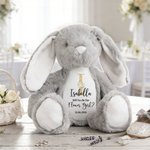 Personalized Flower Golden Initial Soft Bunny Plush Stuffed Toy with Name and Date Wedding Gift for Flower Girls