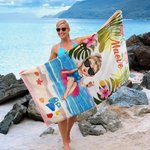 Gepersonaliseerde Tropische Planten Cartoonfiguur Extra Groot Sneldrogend Strandlaken met Naam Zomervakantie Verjaardagscadeau voor Vrouwen en Meisjes
