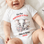 Personalised Our First Mother's Day Elephant 100% Cotton T-shirt Baby Bodysuit with Name Mother's Day Gift for Mother Baby